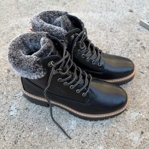 Women's Black Fur-Lined Combat Boots